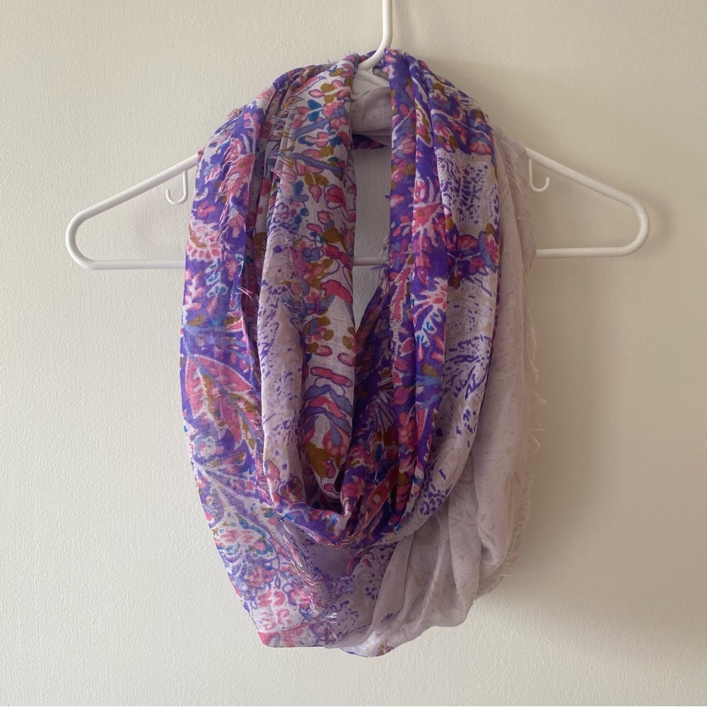 Target Infinity Scarf Purple and White Gradient Pattern with Fringe Edges
